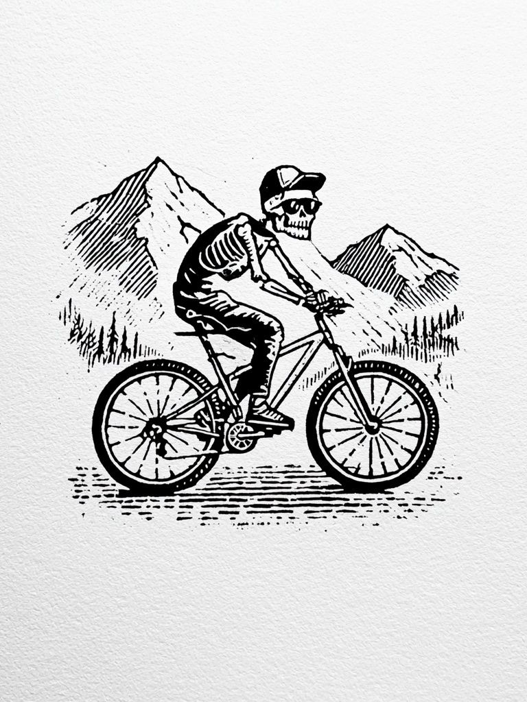 Skeleton Mountain Bike Illustration Poster. poster — illustration art