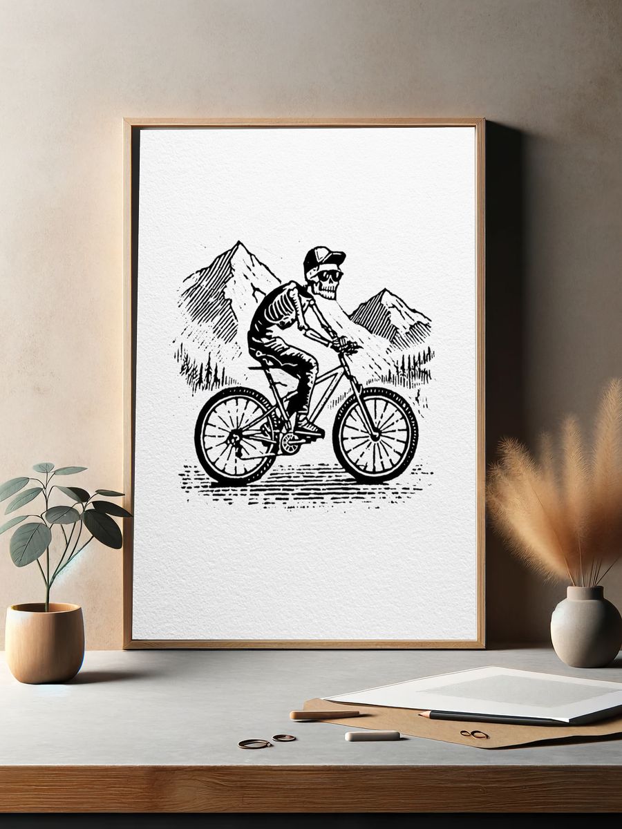 Skeleton Mountain Bike Illustration Poster. — room view 2