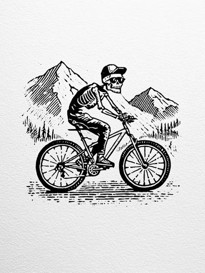 Skeleton Mountain Bike Illustration Poster. poster