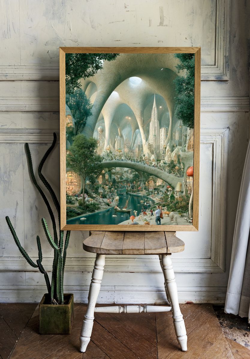 Futuristic Forest City Illustration Poster. room preview
