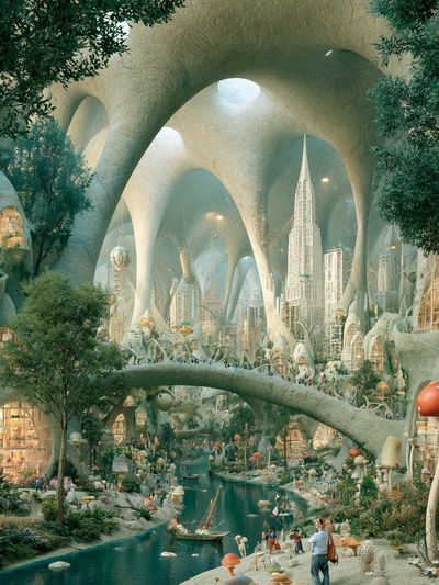 Futuristic Forest City Illustration Poster.