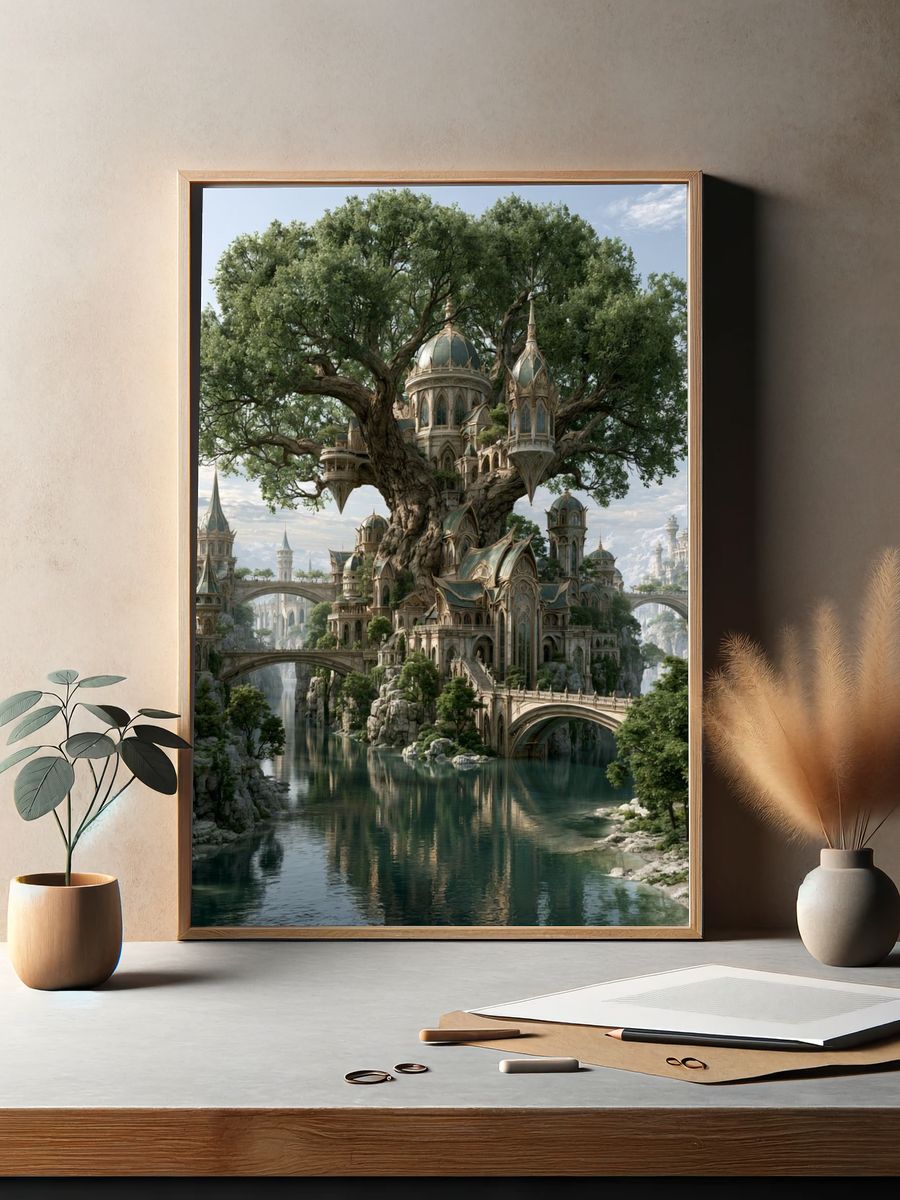 Enchanted Tree City Fantasy Print. — room view 2