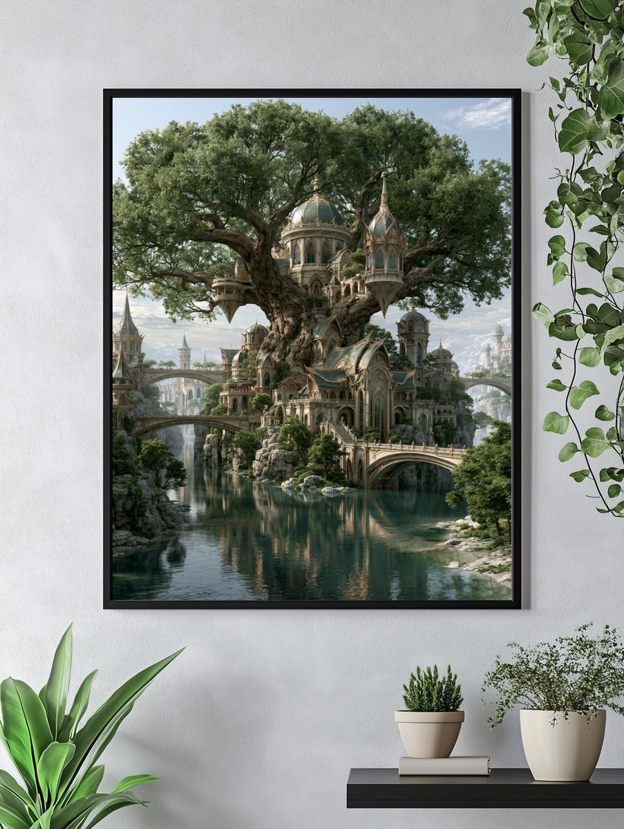 Enchanted Tree City Fantasy Print. — room view 4