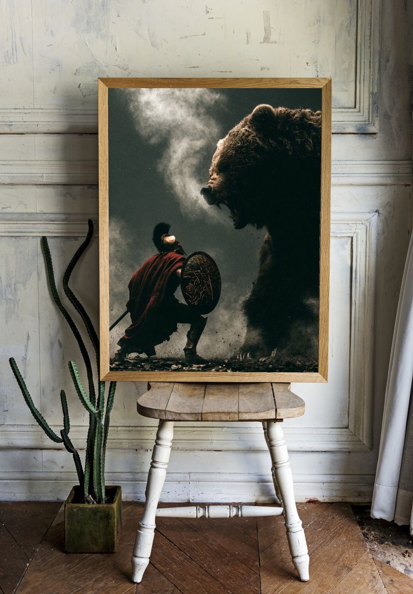Spartan vs Bear Battle Poster. — room view 1