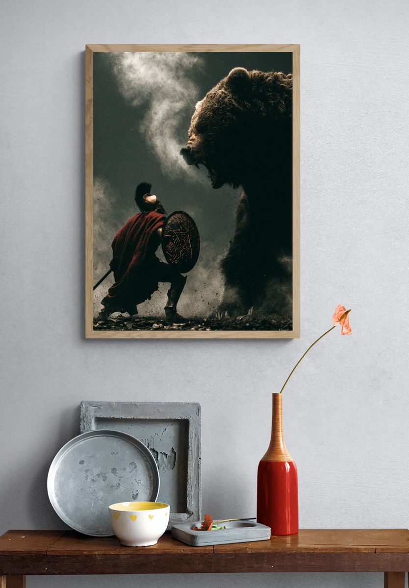 Spartan vs Bear Battle Poster. — room view 3