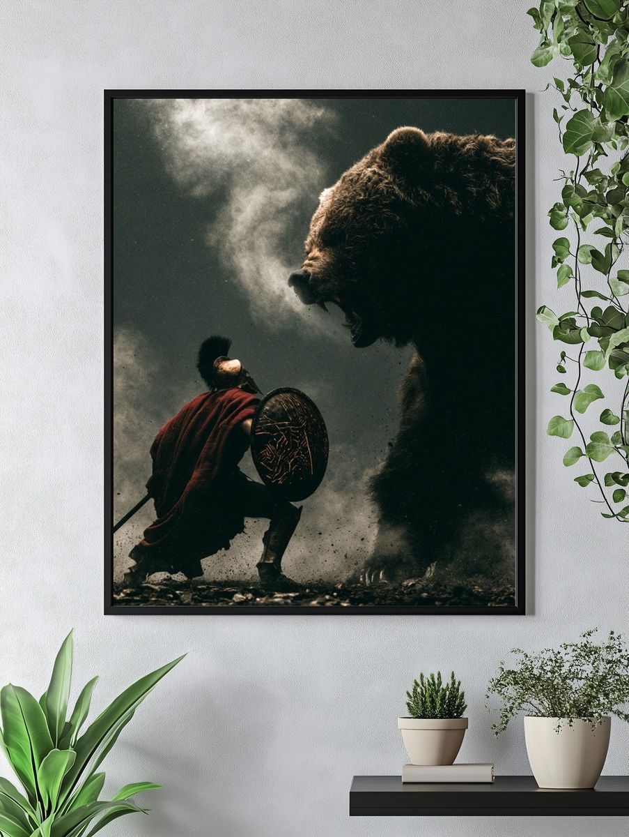 Spartan vs Bear Battle Poster. — room view 4
