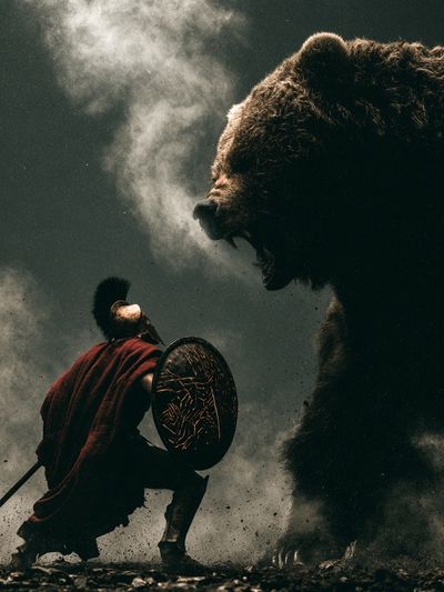 Spartan vs Bear Battle Poster.