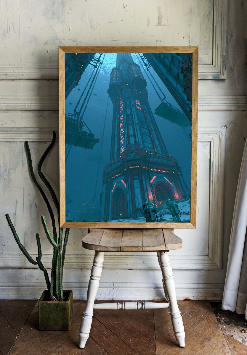 Undersea Sci-Fi Tower Poster. — room view 1