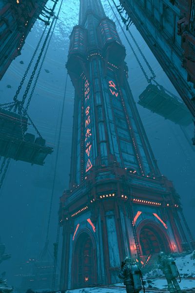 Undersea Sci-Fi Tower Poster. poster