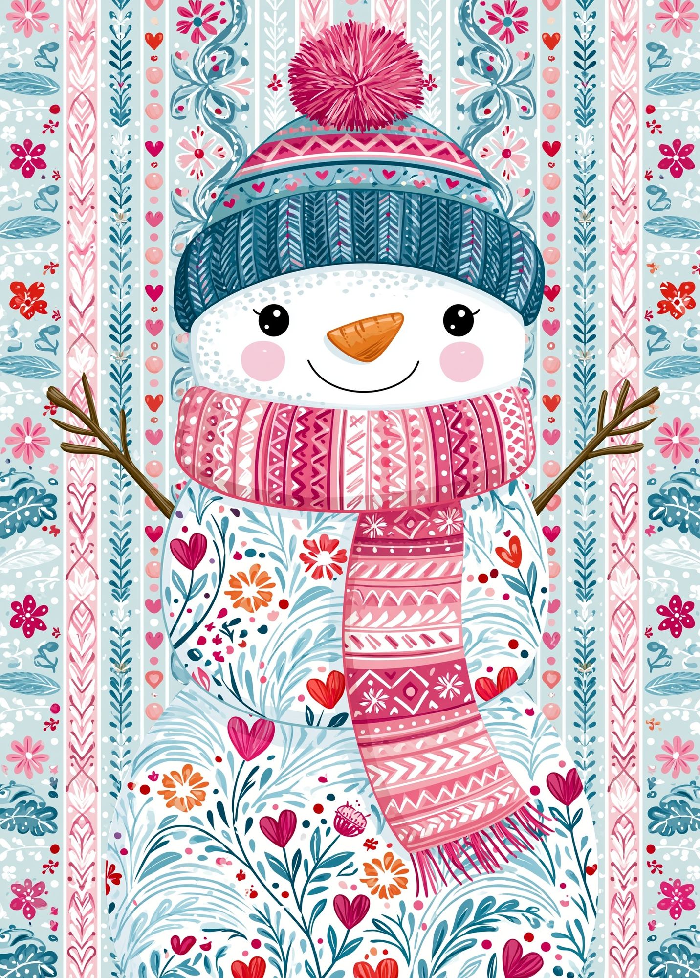 Cute Snowman Winter Illustration Poster. poster — illustration art