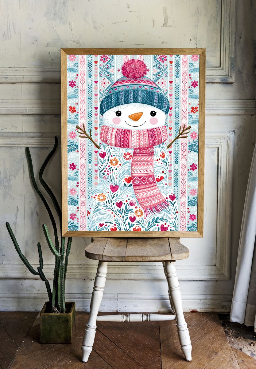 Cute Snowman Winter Illustration Poster. room preview