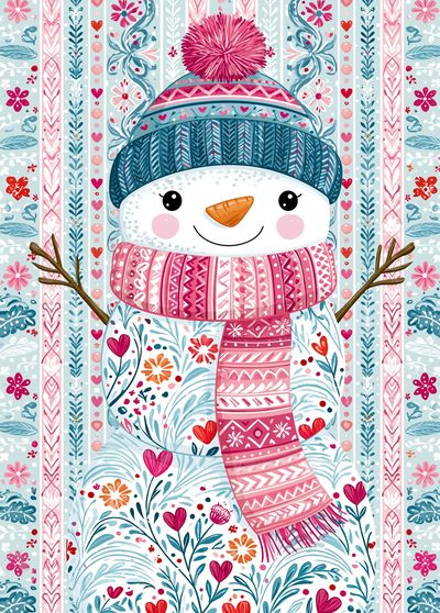 Cute Snowman Winter Illustration Poster.