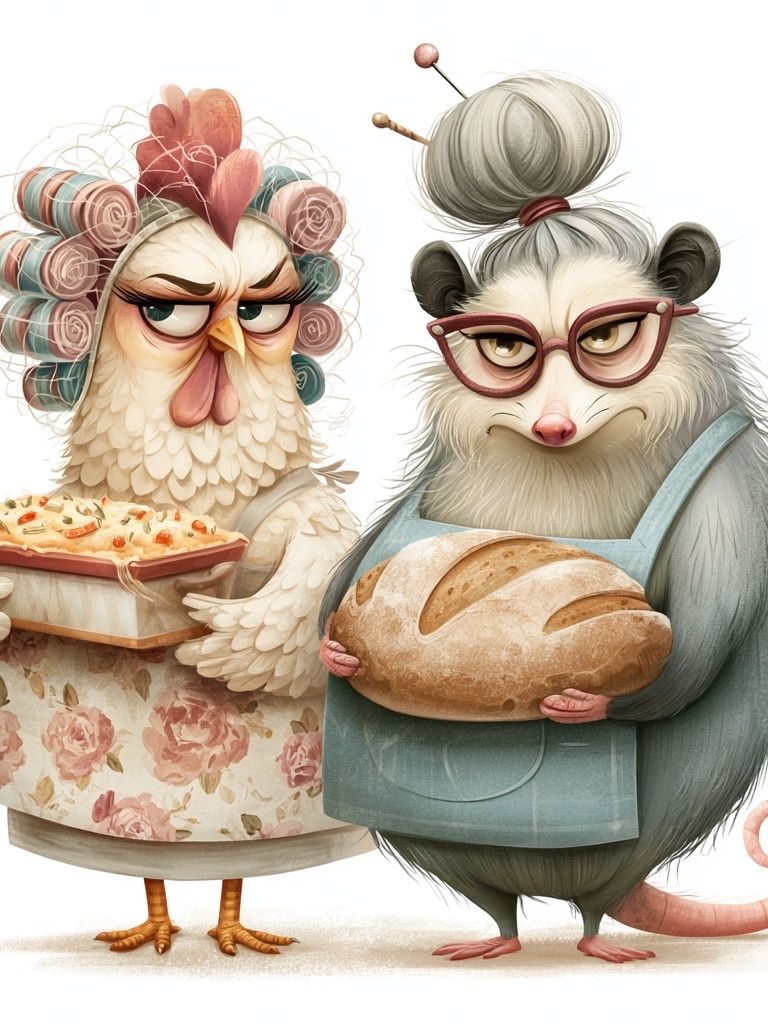Baker Chick and Possum Illustration Poster. poster — illustration art