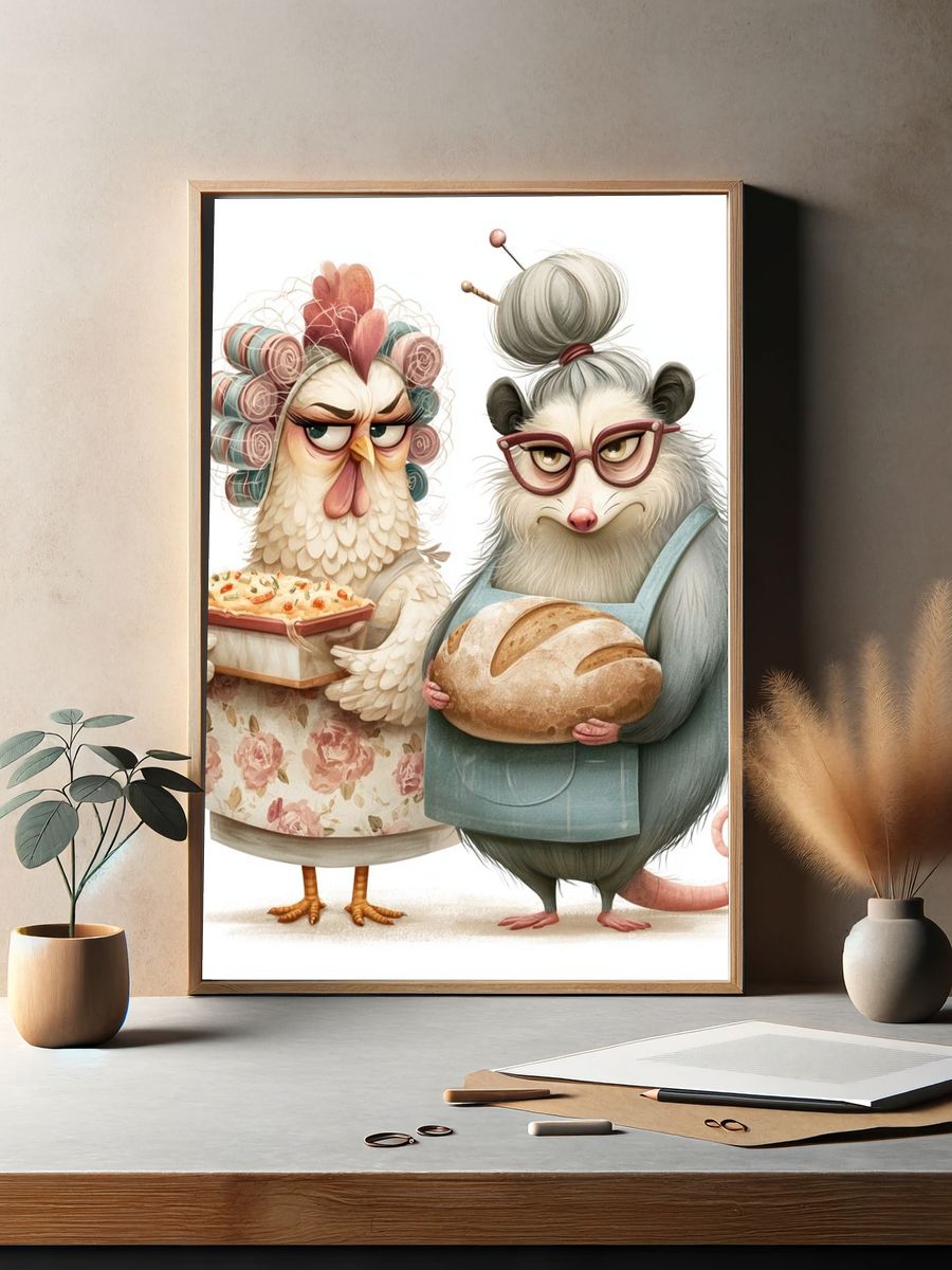 Baker Chick and Possum Illustration Poster. — room view 2