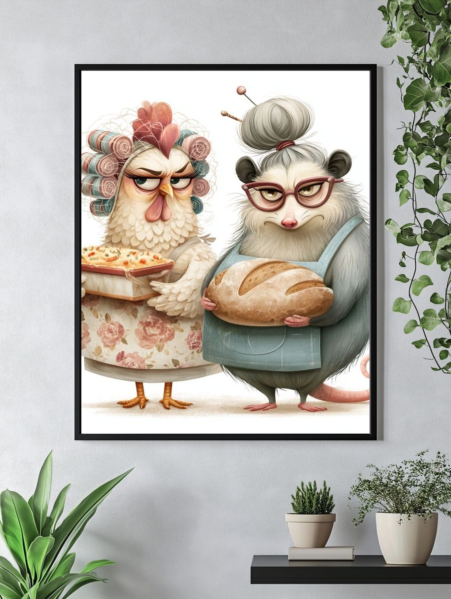 Baker Chick and Possum Illustration Poster. — room view 4