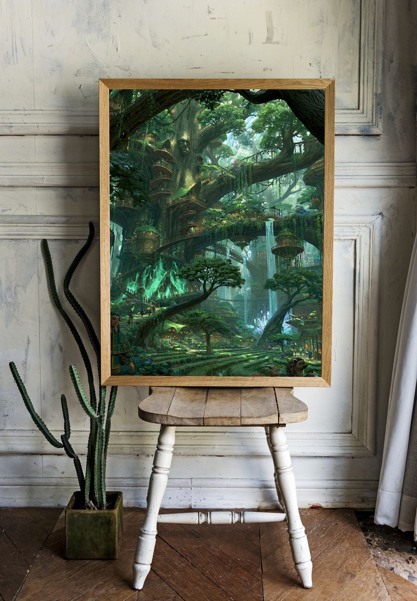 Enchanted Tree City Fantasy Print. — room view 1