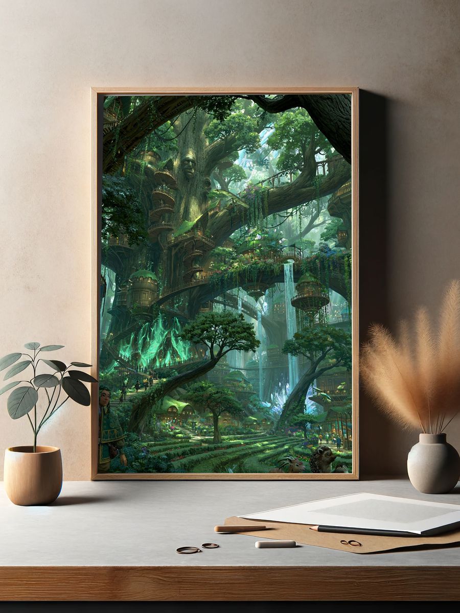 Enchanted Tree City Fantasy Print. — room view 2
