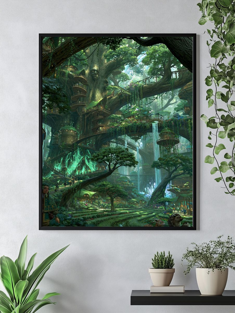 Enchanted Tree City Fantasy Print. — room view 4