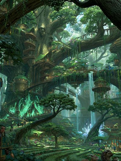 Enchanted Tree City Fantasy Print. poster