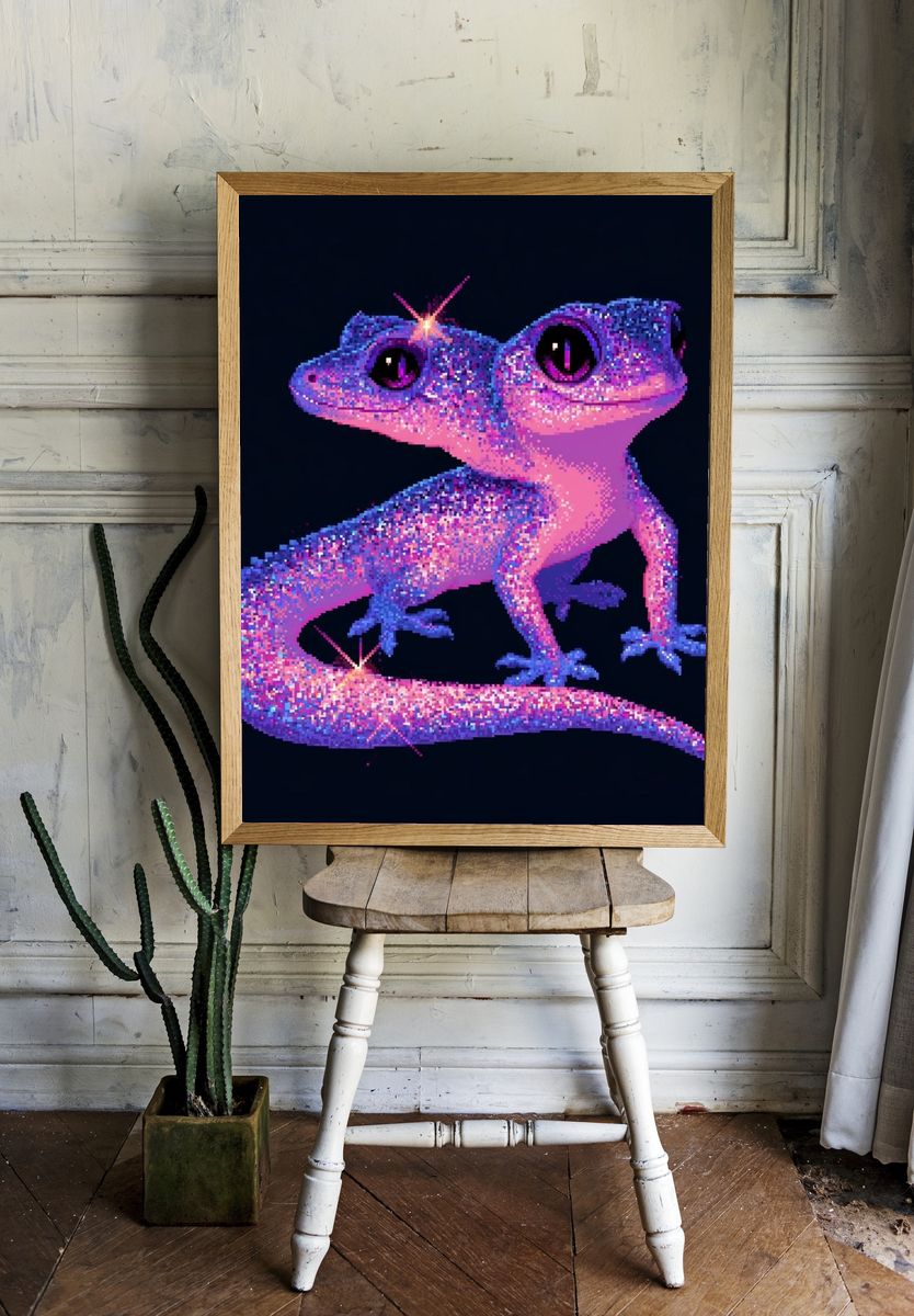 Sparkling Gecko Digital Art Print. — room view 1