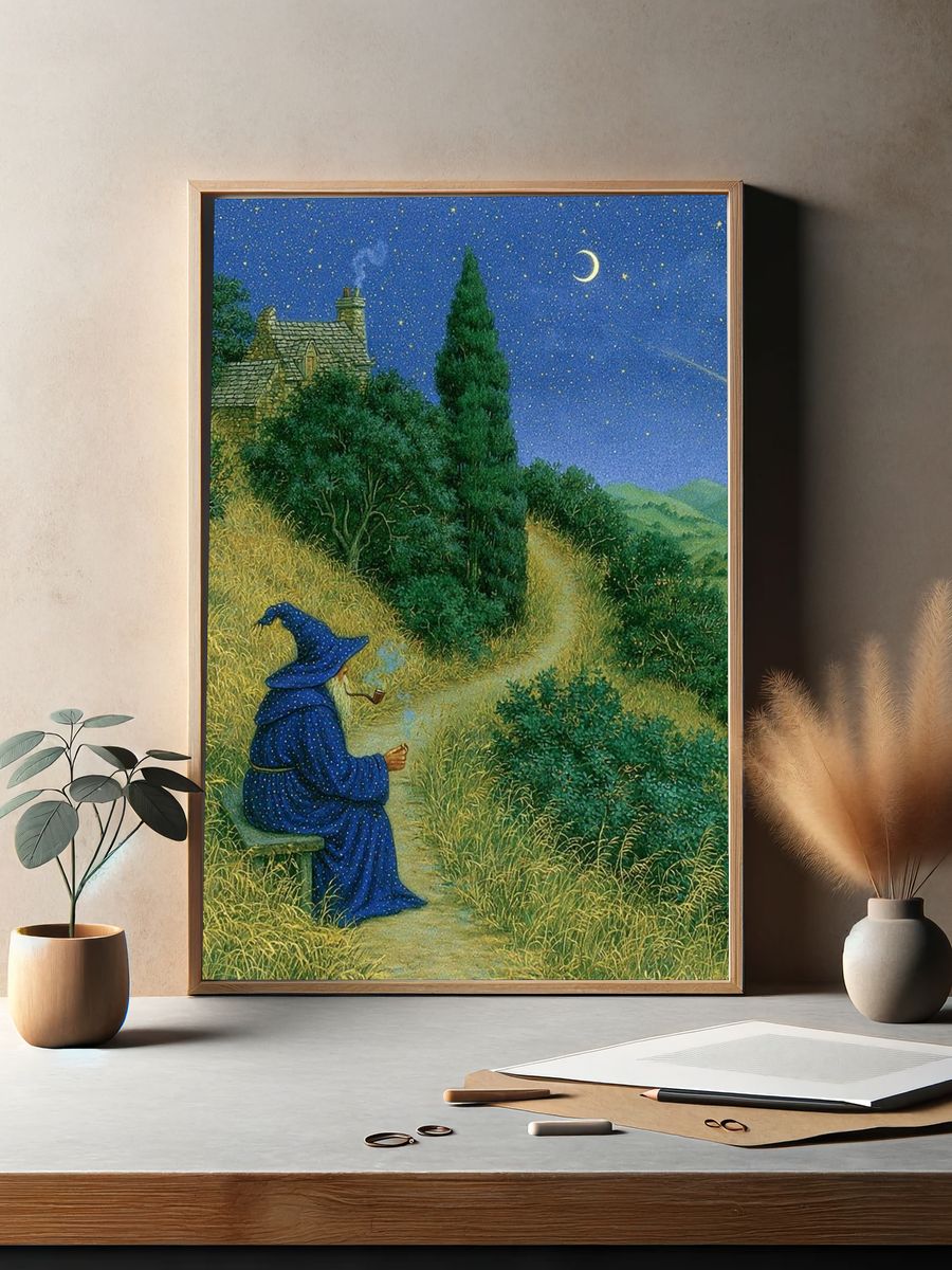 Moonlit Wizard Landscape Print. — room view 2