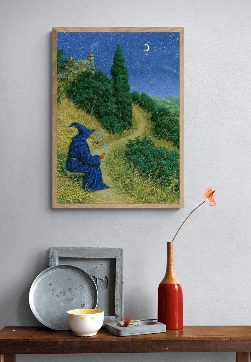 Moonlit Wizard Landscape Print. — room view 3