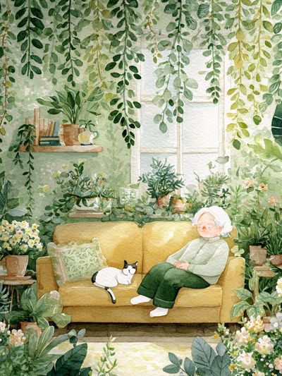 Cozy Greenhouse Reading Nook Illustration Poster. poster