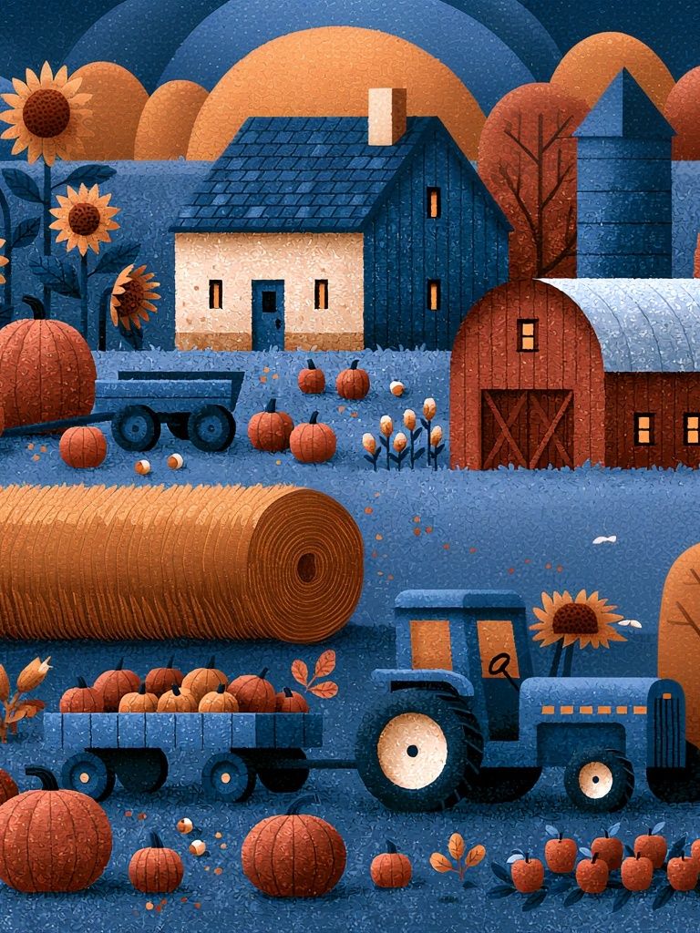 Autumn Farm Landscape Illustration Poster. poster detail