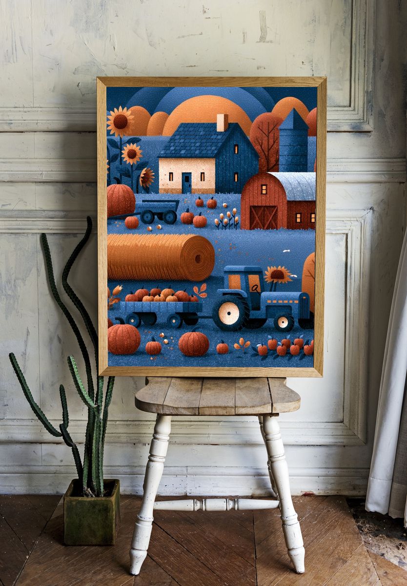 Autumn Farm Landscape Illustration Poster. — room view 1