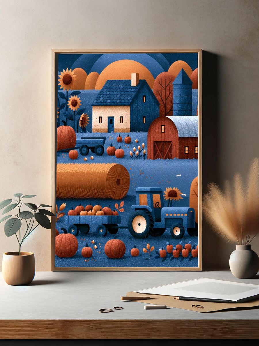Autumn Farm Landscape Illustration Poster. — room view 2