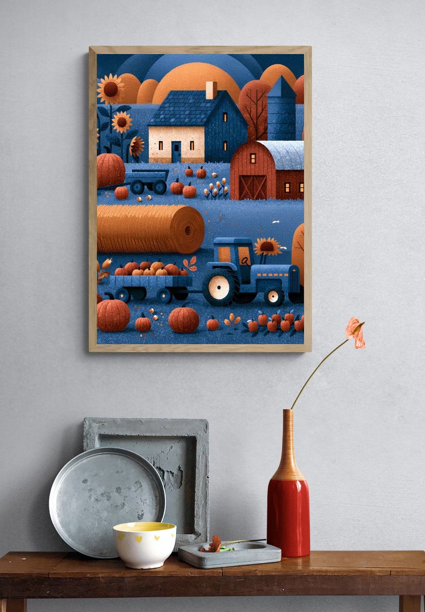 Autumn Farm Landscape Illustration Poster. — room view 3