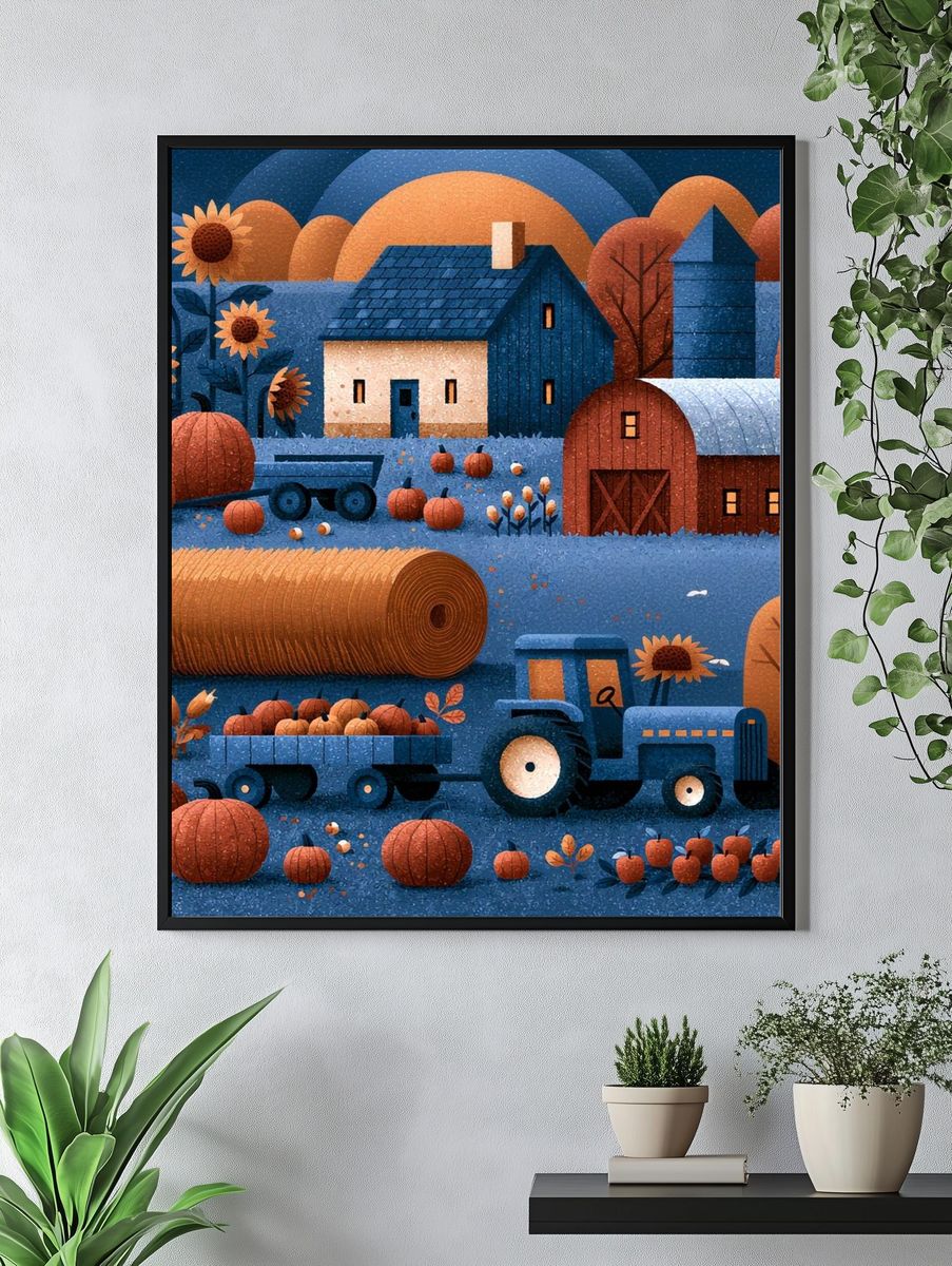 Autumn Farm Landscape Illustration Poster. — room view 4