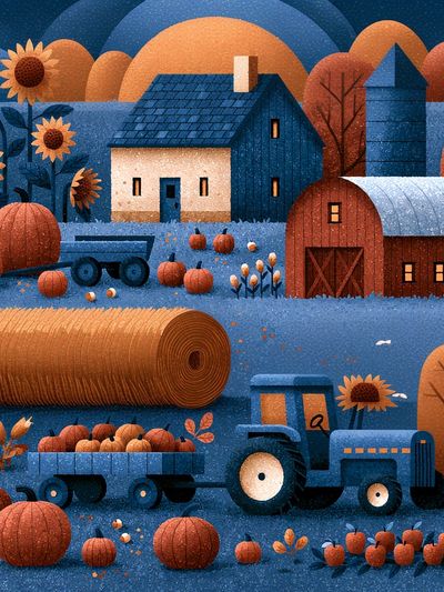 Autumn Farm Landscape Illustration Poster. poster print