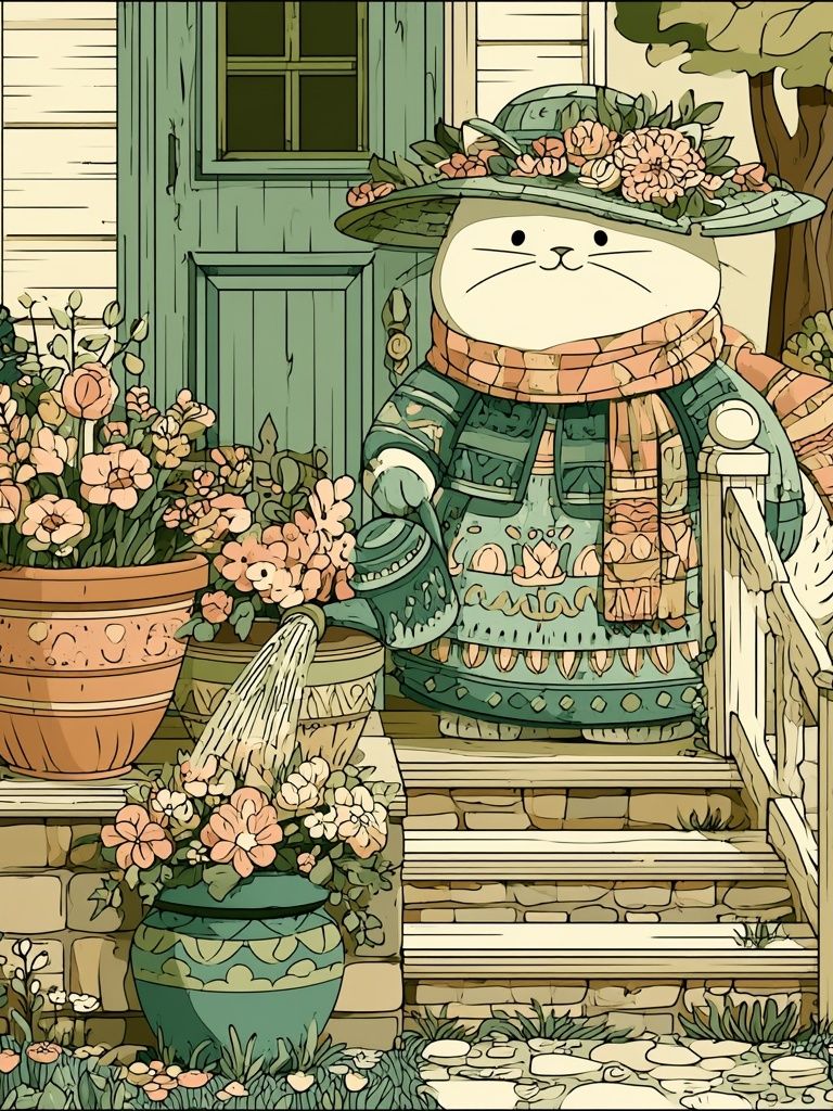 Garden Cat Illustration Poster. poster — illustration art