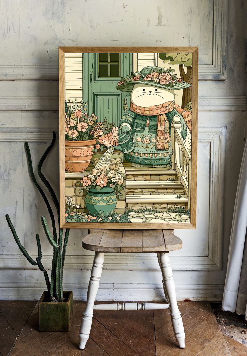 Garden Cat Illustration Poster. room preview