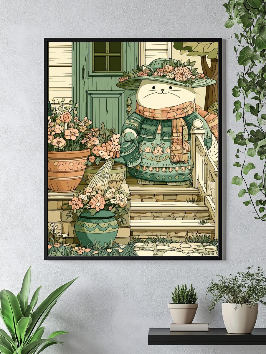 Garden Cat Illustration Poster. — room view 4