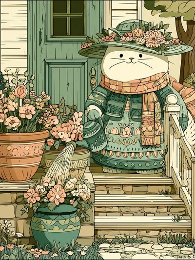 Garden Cat Illustration Poster.