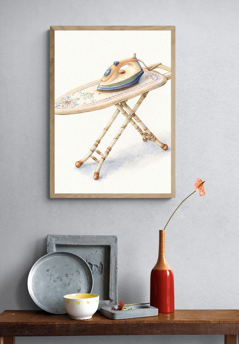 Vintage Ironing Board Watercolor Poster. — room view 3