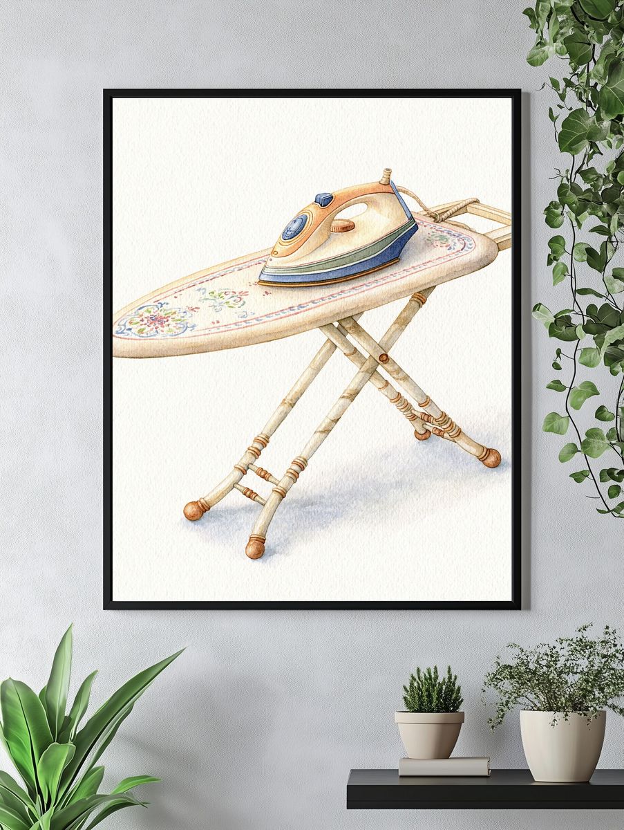 Vintage Ironing Board Watercolor Poster. — room view 4