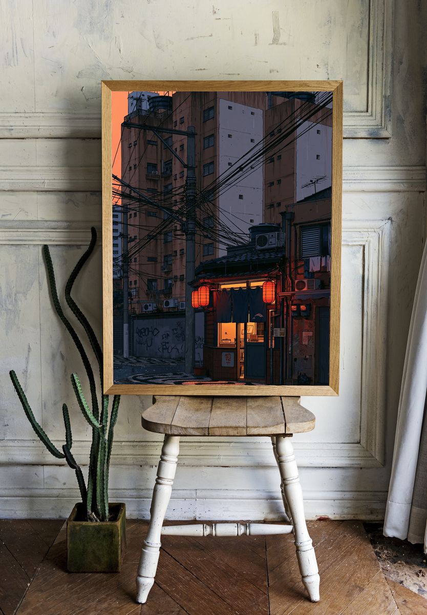 Tokyo Alley at Dusk Illustration Poster. room preview