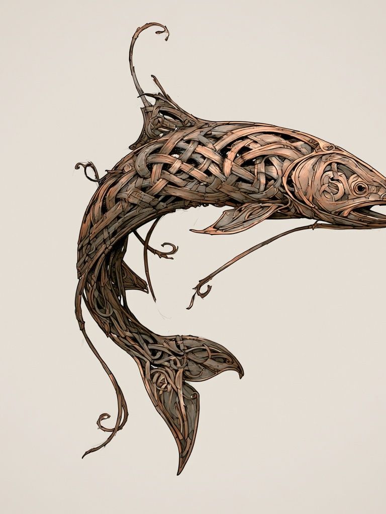 Woven Dolphin Illustration Poster. poster — illustration art