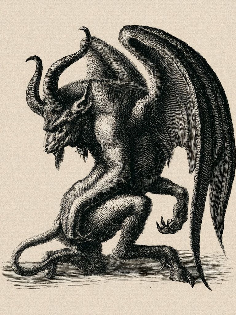 Winged Demon Ink Print. poster — illustration art
