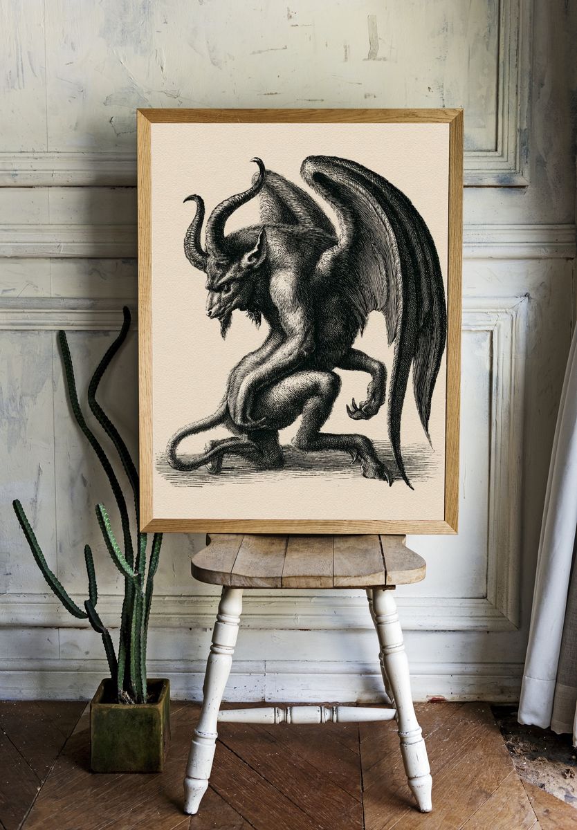 Winged Demon Ink Print. — room view 1