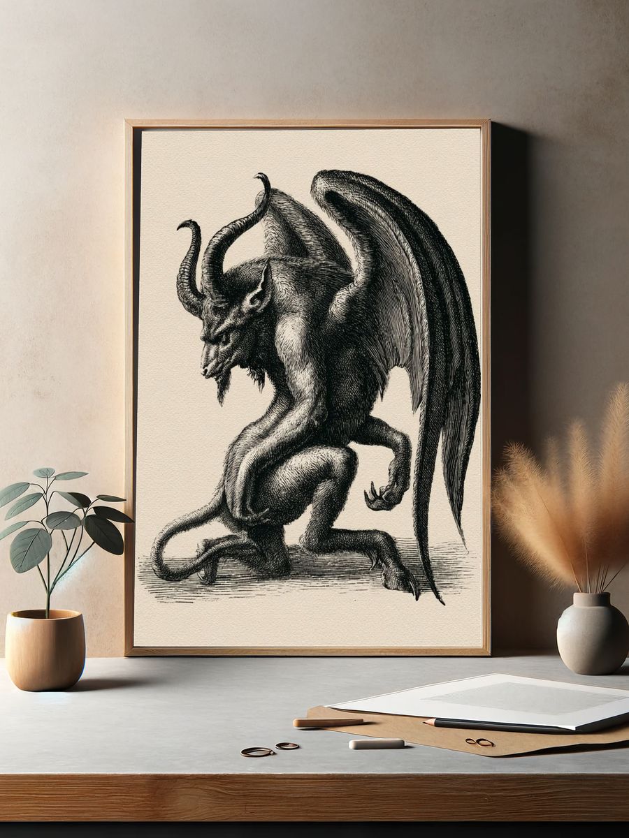 Winged Demon Ink Print. — room view 2