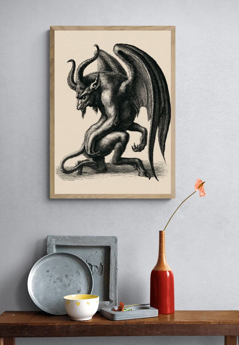 Winged Demon Ink Print. — room view 3