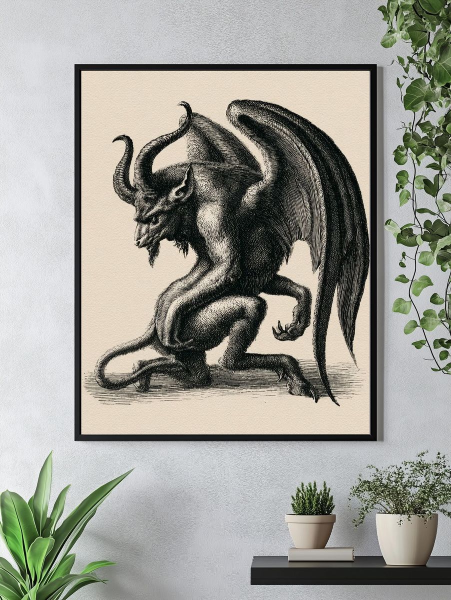 Winged Demon Ink Print. — room view 4