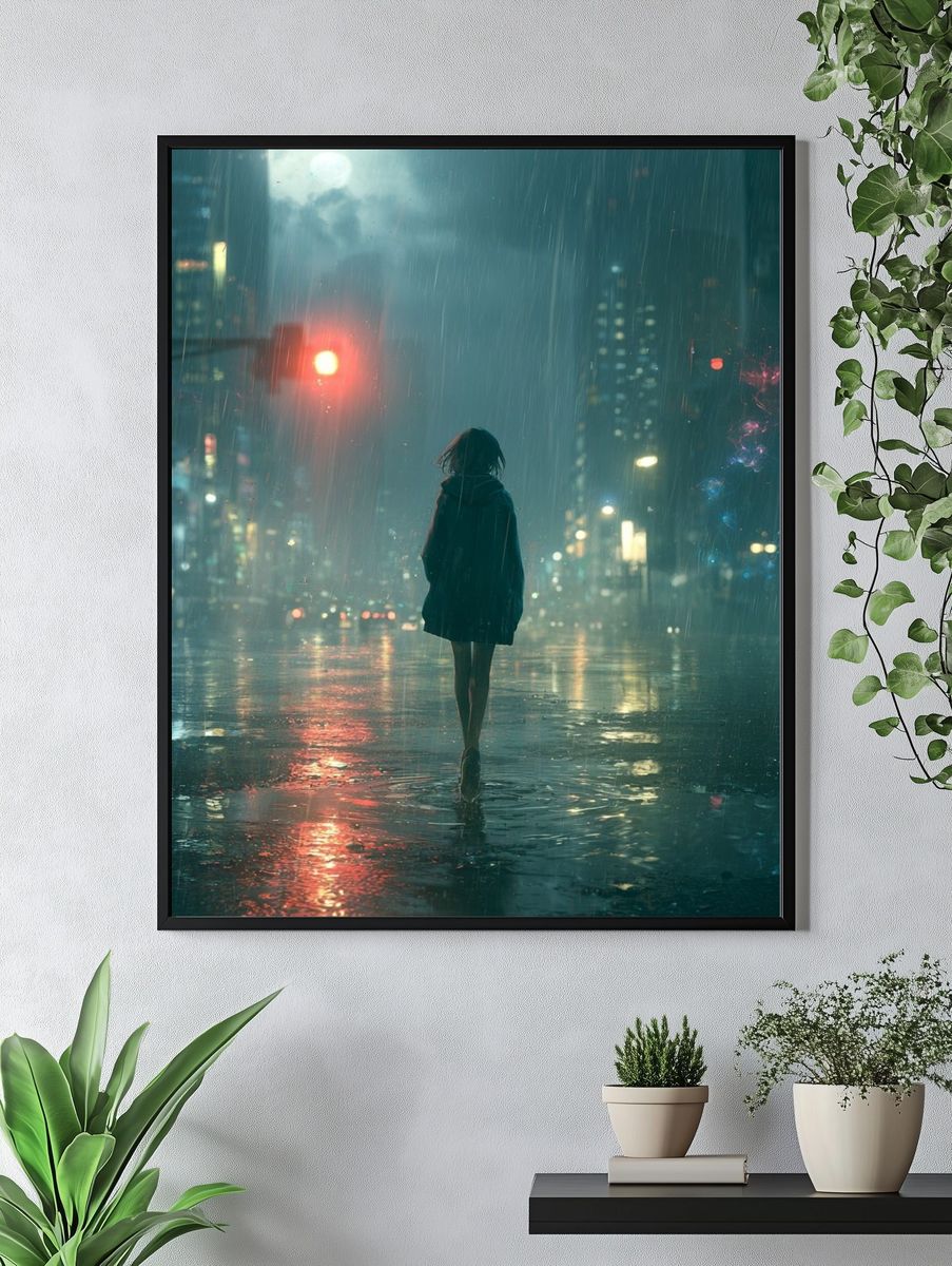 Rainy Neon City Walk Poster. — room view 4