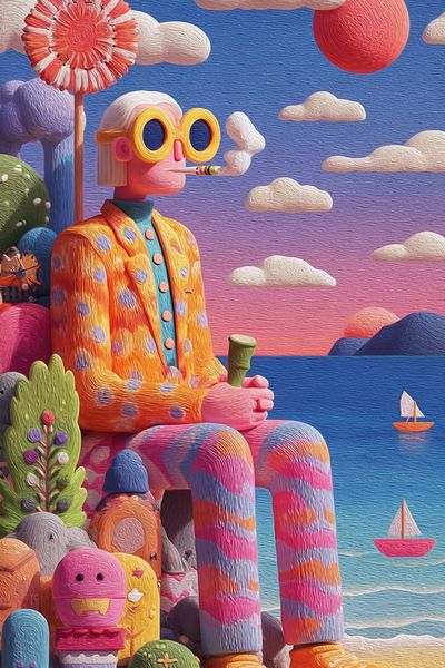 Dreamy Seaside Figure Illustration Poster.