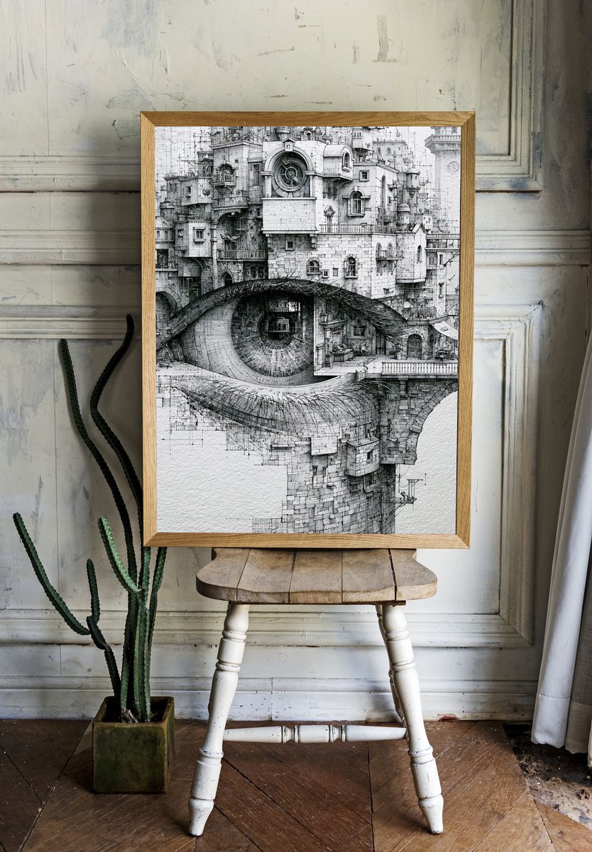 Surreal City Eye Illustration Poster. room preview
