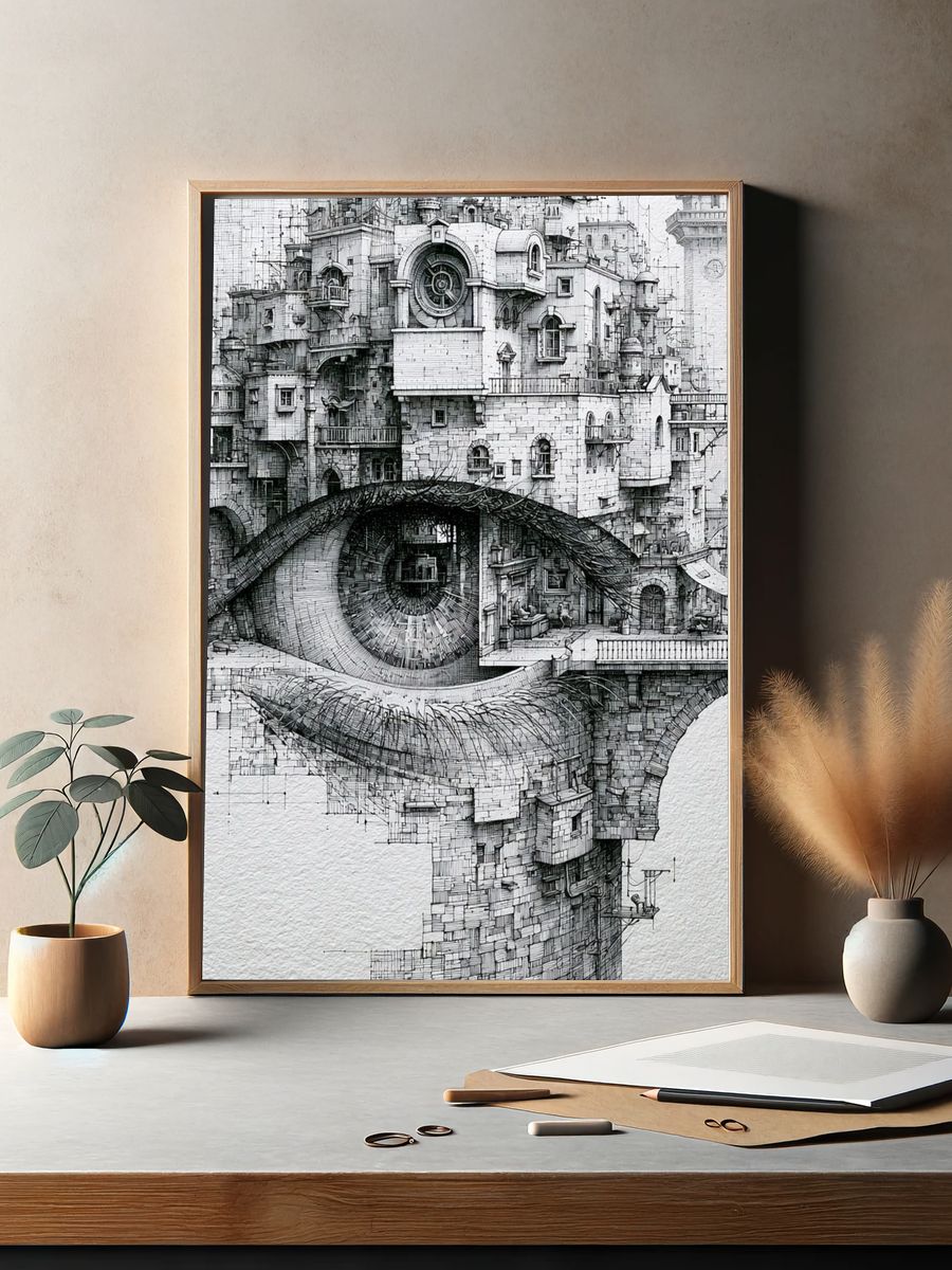 Surreal City Eye Illustration Poster. — room view 2